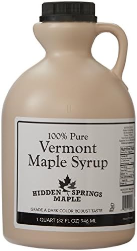 Hidden Springs White Label Vermont Maple Syrup, Dark Robust, 32 Ounce
