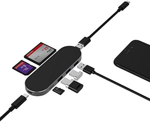 USB C Hub Card Reader 3 USB 3.0 Ports with Type C Charging Port 8-in-1 Portable 8 Ports TF/CF/Micro SD Data Converter for Macbook &amp; Type C Laptops (Silver)