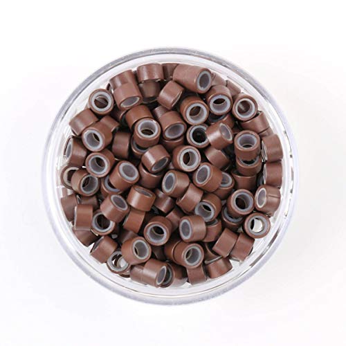 Beauty On Line 200Pcs Beads Silicone Aluminium Micro Nano Rings 3mm Lined For I Tip/Nano Hair Extensions Tool Beads (Brown) - Thumbnail 2