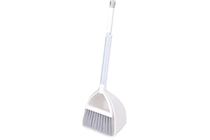 Xifando Mini Broom with Dustpan for Kids,Little Housekeeping Helper Set (White+Grey)