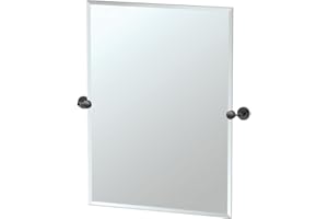 Gatco 4249MXS Latitude II, Frameless Rectangle Pivot Mirror, 31.5" H, Matte Black/Wall Mounted 31.5" H x 27.50" W Frameless Tilting Beveled Bathroom Vanity Mirror Wth Matte Black Brackets