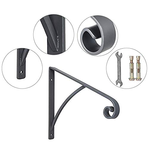 ATYOUK Single Post Handrail Wrought Iron Post Mount Step Grab Supports with Base Plate Fits 1 or