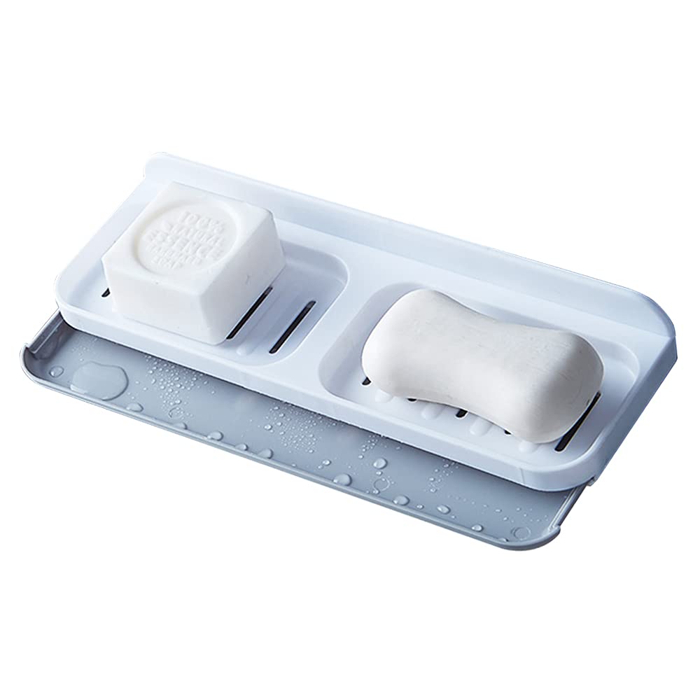 Fangsues Wall-Mounted Soap Dish, Large Double Layer Drawer Design Soap Holder, Draining Soap Rack for Bathroom and Kitchen Without Drilling (White)