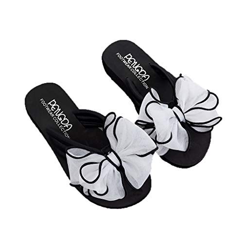 Teresamoon-Shoes Summer Fashion Women's Bow Wedges Flip Flops Non-Slip Clip Toe Beach Slippers White