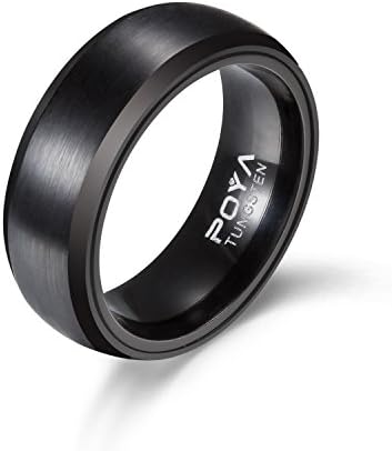 POYA 8mm Black Plated Tungsten Ring Shell Inset Black Anodized Aluminum Wedding Band For Men (7)