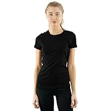 WoolX Women's Merino Wool Tee - Lightweight - Wicks Moisture - Workout Tee - BLACK- MED