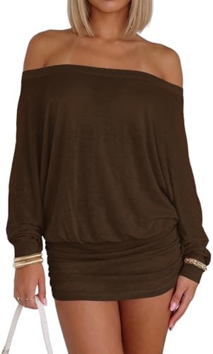 off the shoulder batwing mini dress 2000s Off Shoulder Ruched Batwing Mini Dress