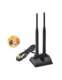 Eightwood   Antena doble WiFi con conector RP SMA macho, antena de doble banda de 2,4 GHz y 5,8 GHz, base magnética para WiFi Wireless Router Mobile Hotspot