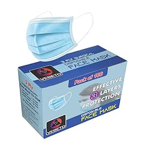 VEBETO Non-Woven Fabric Disposable 3 Ply Surgical Face Mask (Blue, Without Valve, Pack of 100) for Unisex
