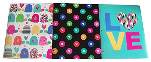Carolina Pad Studio C Set of 3 Poly Folders ~ Happy Go Lucky (Turtle Love, Colorful Hearts of Love, Loving Heart)
