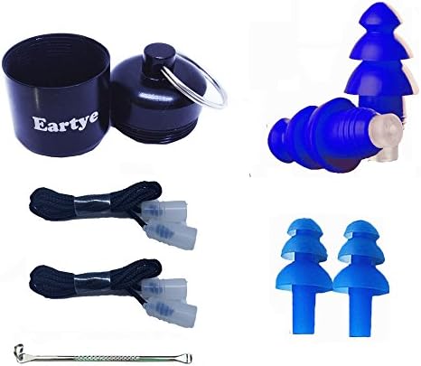 2 Pairs High Fidelity Ear plugs, Reusable Noise Canceling Earplugs for Daily Life Water Prevent for Swimming, With 2 Pairs Cords and a Carrying Case(Blue)