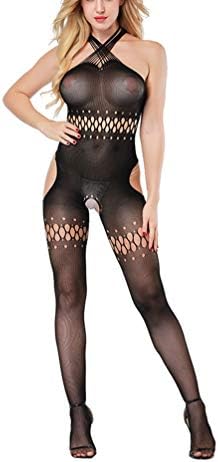 BECHARNY Women Shiny Sheer Tights Fishnet Lingerie Crotchless Bodystocking Net Underwear