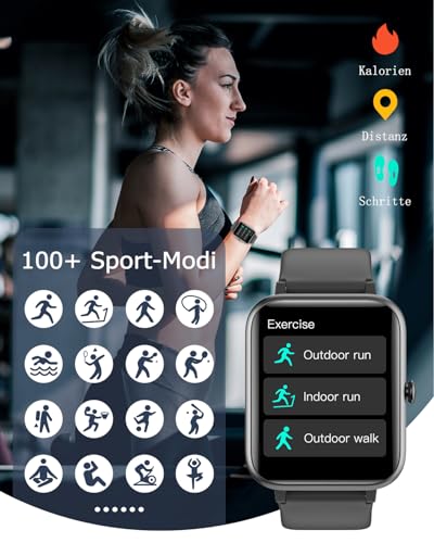GRV Smartwatch, Unisex Fitness Watch with Heart Rate Monitor, Pedometer, Sleep Monitor, 9 Training Modes