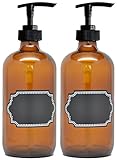2 Pack Firefly Craft Amber Glass Pump Bottle with Chalkboard Labels, 8 ounces each