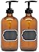 2 Pack Firefly Craft Amber Glass Pump Bottle with Chalkboard Labels, 8 ounces each