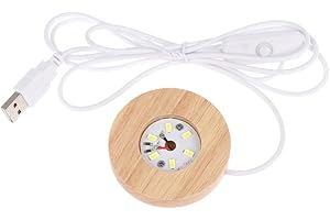 Wood Light Base Rechargeable Remote Control Lamp Holder Display Stand Crystal Warm/White Night Light(Warm Light)