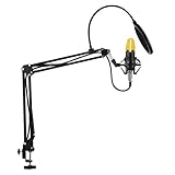 AUKEY Condenser Microphone, Studio microphone with XLR Female to 3.5mm Male Cable, Pop Filter, Shock Mount, Suspension Boom Scissor Arm Stand for PCs