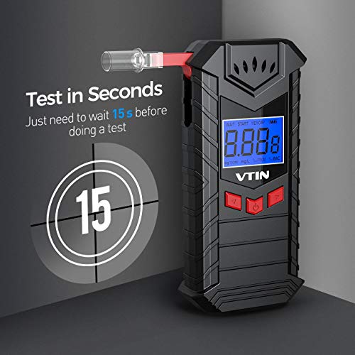vtin Breathalyzer Rechargeable, [Upgraded] Foldable Breathalyser with 10pcs Mouthpieces, Professional-grade Accuracy/Semi-conductor Sensor/LCD Display, Portable for Personal & Home Use