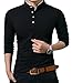 YTD Men's Casual Slim Fit Pure Color Long Sleeve Polo Fashion T-Shirts (US Small, Long Sleeve Black)