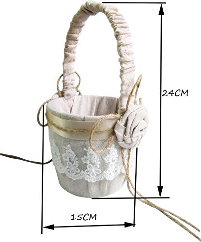BETAULIFE Elegant Satin Bow Flower Girl Basket Ivory 2 pcs/Pack (14.5cm Jute)