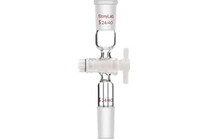 StonyLab Glass Vacuum Flow Control Adapter Straight with PTFE Stopcock and Two 24/40 Joints for Lab Supply