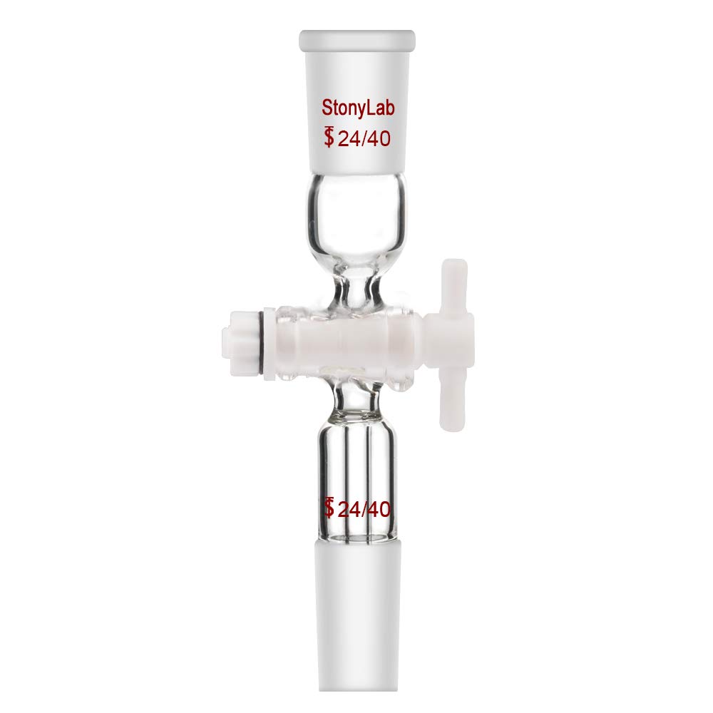 StonyLab Glass Vacuum Flow Control Adapter Straight with PTFE Stopcock and Two 24/40 Joints for Lab Supply