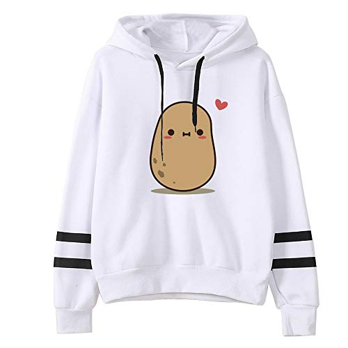 Goddesslili Womens Tops, Cute Cartoon Potato Print Loose Long Sleeve Striped Sweatshirt White Blouses for Girls Ladies Casual Office Wear, 2019 New Back to School Supplies