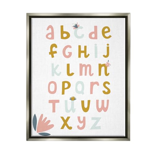 Stupell Industries Muted Tones Floral Alphabet Framed Floater Canvas Wall Art b…