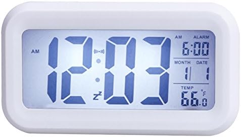 LED Digital Alarm Clock Repeating Snooze Light-activated Sensor Backlight Time Date Temperature Display White