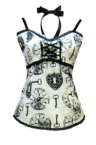 Victorian Steampunk Gothic Alice in Wonderland Clock Print Camisole Ivory Black 1