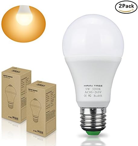 Dusk to Dawn Light Bulb, Hiwin 5W Warm White E26 Smart Sensor LED Bulb with Auto on/off Indoor /Outdoor LED Sensor Lighting Lamp for Porch Hallway Patio Garage (2 Pack)