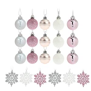 24 zilverlingen roze kerst sneeuwvlok-vormige decoraties, kerstbal sneeuwvlok hanger