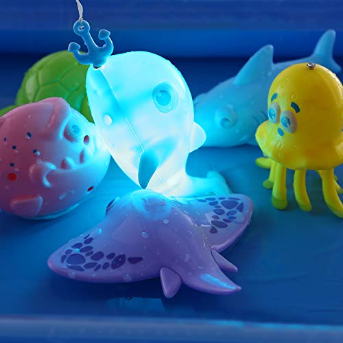 TEPSMIGO Magnetic Light Up Fishing Toy with Inflatable Pool, 6 Large Sea Characters + 2 Rod + 1 Mesh Bag, Ideal Game for Kids Age 3, 4, 5, 6 Year Old Toddler Boys, Girls