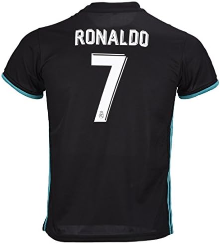 #7 Ronaldo Real Madrid Third Kid Soccer Jersey &amp; Matching Shorts Set 2017-18,Black,Youth XS (5 to 6 Years Old)