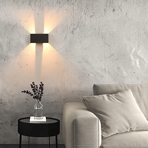 LED Wall Light Indoor/Outdoor with Motion Sensor, 24 W Wall Lamp, IP 65 Waterproof Outdoor Wall Light, 3000 K Warm White Wall Lighting, Modern Outdoor Light with Up Down Adjustable Beam Angle, Black