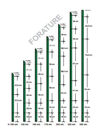 10 Pali A T In Ferro Zincato Per Recinzione, Altezza 225 Cm, Sezione 30x30x3 Mm, Preforati - Per Giardino E Campi