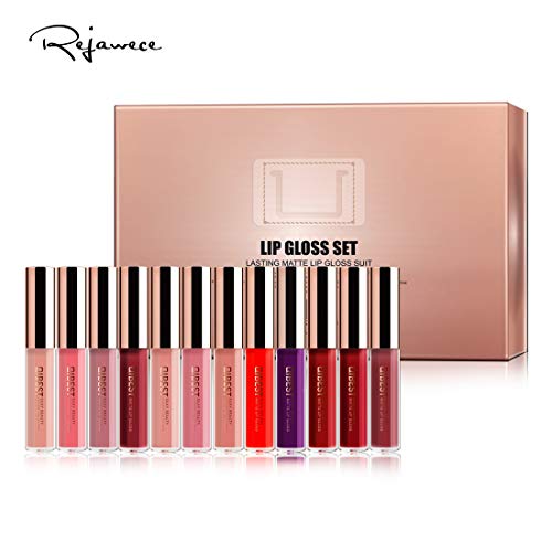 Lip Gloss Set - Waterproof Long Lasting Matte Lip Gloss Liquid Lipstick Set Beauty Makeup Cosmetics Lip Stick Lip Glosses 12 Colors Set by Rejawece