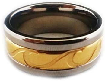 8mm Hawaiian Ocean Wave Titanium Spin Ring with Gold-plating (12)