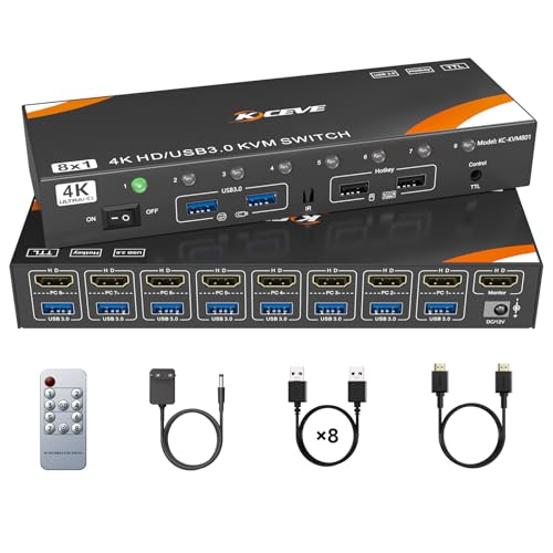 Hdmi Kvm Switch 8 Computer Und 1 Monitor, Usb-3.0-Kvm-Umschalter Mit 4K@60Hz-Unterstützung Für 8 Pcs Mit Gemeinsamer Tastatur Und Maus, Kompatibel Mit Windows/Linux/Mac Usw