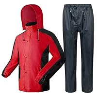 FGHYYE Raincoat Rain Pants Suit Split Adult Outdoor Motorcycle Riding Waterproof Jacket, Red