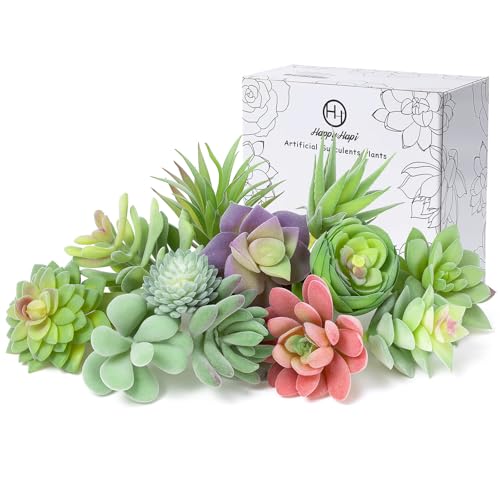 HappyHapi 12 Pcs Artificial Succulents, Mini Fake Plants Unpotted