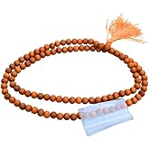 Handmade 8mm Sandalwood Japa Mala 108 Beads | Chandan Wood Prayer Rosary with Yellow Thread Tassel & OM Symbol | Hindu Buddhist Meditation Mala Necklace for Yoga, Mantra Chanting & Spiritual Healing