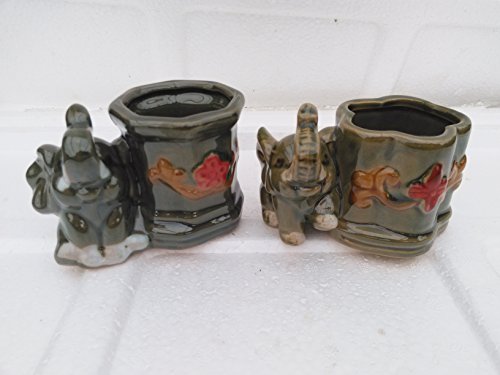JM BAMBOO One Pair of Happy Ceramic Elephants Style-2 Unique From