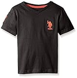 U.S. Polo Assn. Little Boys' Solid V-neck T-shirt with Large Embroidered Logo, Black Heather, 5/6