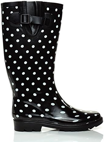 Essential Apparel Women's Dots Mid-Calf Waterproof Rain Boots, Black/White Plaid, 6