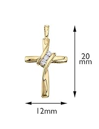 Petite 10 K oro amarillo tres Juego de apagado de piedra diamante Cruz Colgante Con Cadena De 18"
