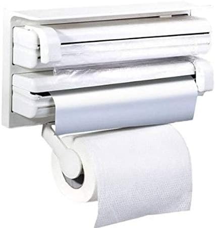MOSHTU Kitchen Triple Paper Dispenser Kitchen Tissue roll Holder Kitchen Tissue Paper Holder Aluminium Foil & Kitchen Roll Easy to Use.