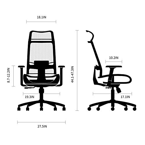 BILKOH Ergonomic Office Chair with Mesh Seat & Adjustable Lumbar Support, High Back Desk Chair with Breathable Mesh, Wide Headrest& Reclining Task Chair, Adjustable 3D Armrest & Height Computer Chair