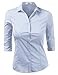 DOUBLJU Classic Dress Shirts 3/4 Sleeve Slim Fit Button Down Y Shirts Basic Casual Work Blouse Tops for Womens with Plus Size
