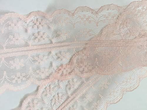 Sparkles Gems Vintage Style Lace Ribbon Trimming Bridal Wedding Scalloped Edge 47mm (Soft Pink/Peach)